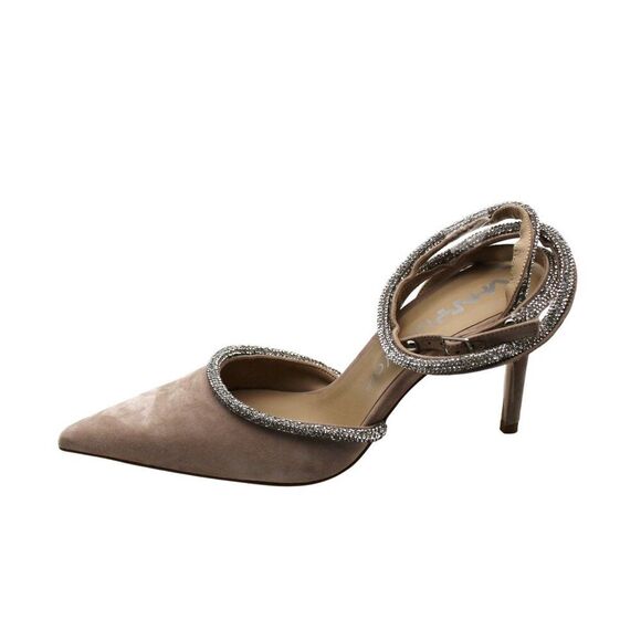 Vhny Womens Claudia Suede Pointed Toe Rhinestone Ankle Strap Wrap Heels Womens - Picture 15 of 16